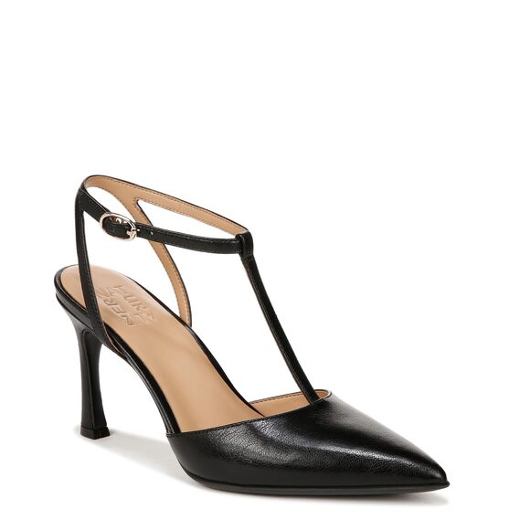 Naturalizer Shoes - Naturalizer Womens Astrid Pointed Toe T-Strap Pump Black Leather 6 W
